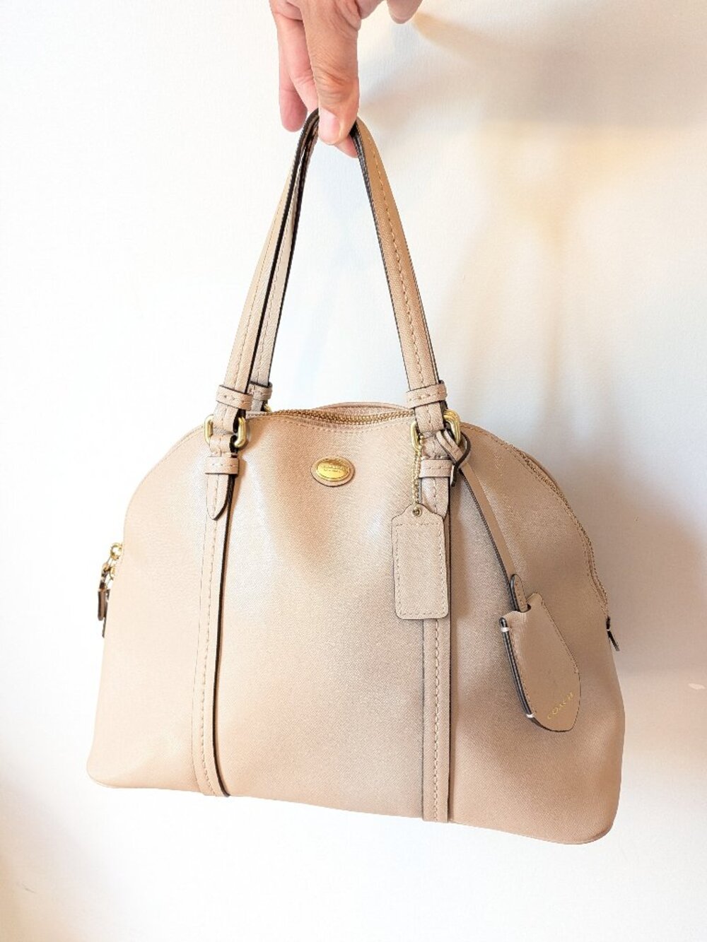 Coach 25671 Peyton Cora Domed Satchel in Sand Coloured Saffiano Leather